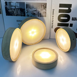 Bảng Lấp Lánh Hình Tròn Bằng Gỗ Nguyên Khối Phát Sáng Cơ Sở Màu Trắng Ấm Áp Nhiều Màu USB Sạc Không Dây Nút Bấm Cảm Ứng