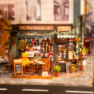Robotime Rolife DIY Miniature Dollhouse Kit LED Wooden Mini House Tipsy Restaurant Xmas Child Boys Girls Halloween Gifts