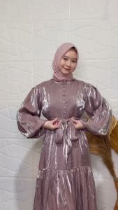 BEST SELLER COD ARROFA DRESS BAHAN KATUN SHIMMER LENGAN BALLON BUSUI TERBARU GAMIS KONDANGAN BAYAR DITEMPAT