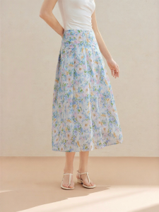 INMAN | Cotton Oil Painted Pleated A-line Skirt