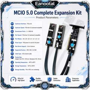 PCIe 5.0 X16 GPU Riser Kit Dual MCIO 8i Expansion Adapter Backplane Cable for Server Workstation Computer PC System