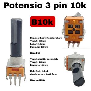 Potensio 3 pin B10k Mono Kaki 3 Tekuk Segi Orange B103 Tangkai Panjang