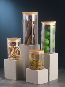 High-Sealing Stainless Steel Cover Pure Bamboo Wood Rose Cinnamon Spice Dry Fruit Storage Jar Kitchen Storage Container