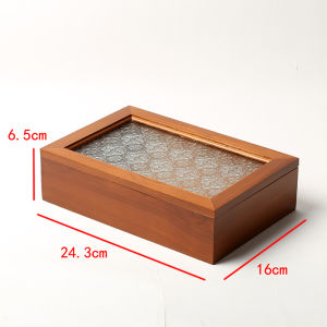 Retro Chinese Style Solid Wood Desktop Storage Box Ornament Sundries Storage Box Wooden Begonia Glass Flip Jewelry Box
