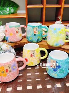 Blue Rose Floral Ceramic Glazed Underbody Hand-Painted Straw Juice Cup Gift Item Cup without Lid 301mL-400mL Capacity