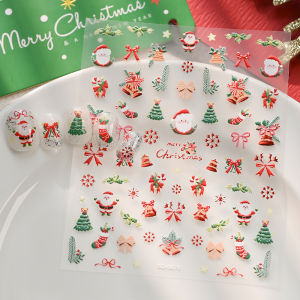 5D Christmas White Snowflakes Crystal Ball Nail Stickers Santa Claus Snow Xmas Tree Nail Decals New Year DIY Manicure Decoration