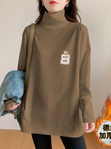 Fall and Winter Womens Inner Wear Plus Size Plus Size Ladies Dralon Turtleneck Bottoming Shirt K-style Flab Hiding Slimming Thickened Warm T-shirt Tops