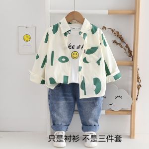 เสื้อเชิ้ตผ้าฝ้ายแขนยาวสำหรับเด็กชาย ฤดูใบไม้ผลิและฤดูใบไม้ร่วง เสื้อคลุมเด็ก ขนาดเล็ก กลาง วัย 2-7 ปี เสื้อเชิ้ตผ้าฝ้ายแท้