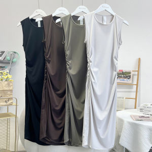 Comfortable Skin-like Sleeveless round Neck Vest Dress Womens Waist-cinching Mid-length Bodycon Skirt Summer Season Style