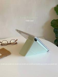 Transparent Hard Shell Pro11/2024/Air13/10.9 Inch/10 Generation/10.2/5/9.7 Mini6 Pen Slot Y-Fold Cover Flip Screen Tablet Stand Bean Paste Green