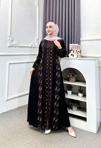 Baju muslim wanita terbaru 2024 / motif pandora / gamis full kancing / tali samping / cap malaman