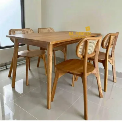 set Meja makan Jati 4 kursi. meja minimalis kursi cafe.
