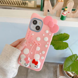 Sanrio | Cute Cartoon Bowknot Hello Kitty Phone Case For iPhone 17 16 15 14 13 12 Pro Max 16 Plus 17 Pro Shockproof Silicone Phone Cover