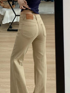 Khaki Low Waist Bell Bottom Jeans Womens New Style Autumn 2025 Small Size Not Legging Slimming Floor Length Bell Pants