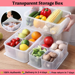 Transparent Storage Box Airtight Lid 4 Compartment Fridge Organizer Container Meat Fruit Veggie Keeper