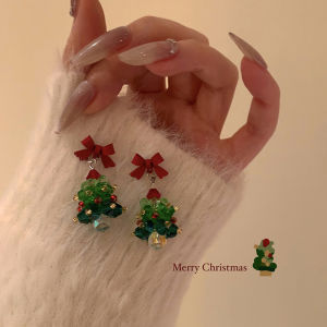 Unique Christmas Atmosphere Butterfly Knot Christmas Tree Earrings Womens Elegant Fashion Jewelry Hoops Alloy Plated Silver