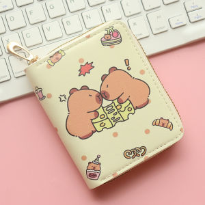 Cute Short Capybara Wallet Cartoon Water Vole Multi-layer Coin Purse Zipper Pocket Card Holder Family Storage Organizer