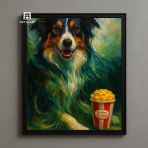 Tranh Nghệ thuật "Chú Chó Và Bỏng Ngô" VIETSMART ART - Acrylic 60 x 70cm