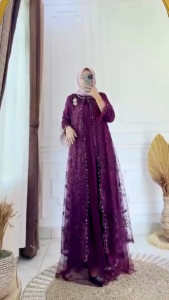 Lydia Dress Tille Mix Brukat Apk Payet Gamis Kondangan Terbaru 2025 Dress Wanita Mewah Simple Elegan
