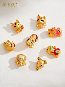 Ancient Style Alluvial Gold Big Mouth Lion Three Tails Fortune Cat DIY Accessories Beads Accessories New Year Red Rope Bracelet Bracelet Matching