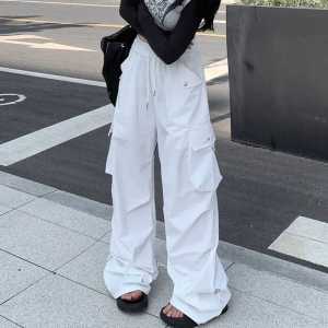 American Retro High Waist Straight Leg Workwear Pants Womens Trendy Street Style Slimming Casual Trousers Polyester Fiber