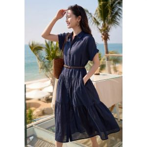 Misoshine | Elegant 100% Ramie White Shirt Dress