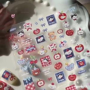 Cute Cartoon Teddy Bear Nail Art Accessories Stickers 5D Embossed Nail Sticker DIY New Self Adhesive Manicure Decorations Decals