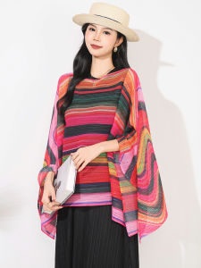Sunya.1striped bảo vệ khỏi ánh mặt trời CAPE Top-mới cánh dơi dáng thụng tay áo Cover-up thường đa năng thiết kế sang trọng [20252153]