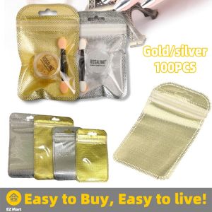 【Fast Shipping】 100pcs Gold Silver Plastic Non-woven 7.5*11cm Fabric Zip Lock Self-Sealing Bag USB Cable Jewelry Packaging Storage Pouches CYB-Sealing-Pouches