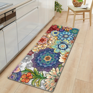 VIKAMA Boho Colorful Mandala Floral Long Kitchen Runner Mat Non Slip Washable Floor Mat Sink Entrance Home Decor Rug