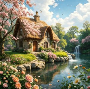 HUACAN 11CT Cross Embroidery Sets House Landscape Hobbies Creative Diy Rose Flower Handicrafts Paintings Wall Decoration
