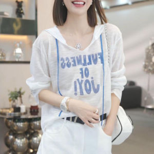Shalldoer | Ice Silk Thin Long Sleeve T-Shirt Women Summer New Small Size Commuting Anti-Aging Hat Print Casual Loose Fit Round Neck Top