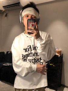 White Heavyweight Pure Cotton Long Sleeve Mens T-Shirt Spring Autumn Inner Wear Base Shirt Trendy Brand Youth Fashion Top