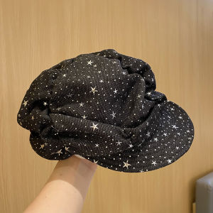 Fashionable Star Denim Beret Hat Womens Foldable Eight-Pointed Cloud Cap Small Face Effect Trendy Street Style Casual Cap