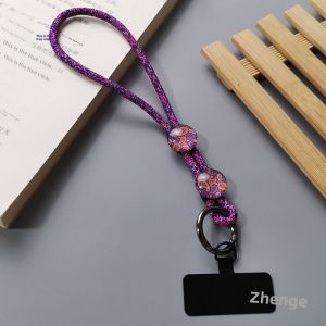 Soft Comfortable Short Phone Strap Wristband Colorful Weaving Hand Rope Gold Foil Heart Pendant Keychain Mobile Phone Case Lanyard