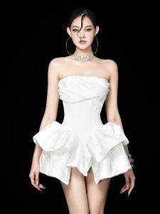White Elegance Unique Strapless Evening Dress