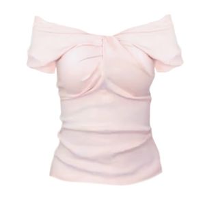 plus Size Knitted One Shoulder Top Womens Slim Fit Sweet And Spicy Two-Way Wear Summer French Style Bone Exposure T-Shirt