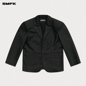 SMFK | Classic Midnight Star Style Loose Shoulder Padded Leather Jacket