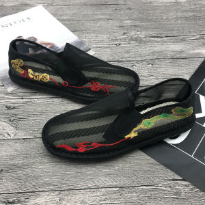 Handmade Embroidered Mesh Breathable Couple Shoes Summer Style Hollow out Design Casual Flat Heel round Toe Rubber Soled