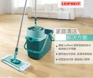 Leifheit Square Mop Head Hand-Free Cleaning Tool with Bucket Rotating Design for Wet And Dry Use Home Household Essential