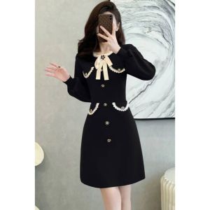 French Style Knitted Red Dress with Butterfly Knot High Waist A-Line Skirt for New Year Autumn Winter New Arrival Street Style