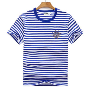 เสื้อยืดคอกลมแขนสั้นลายทางย้อนยุคสำหรับทั้งชายและหญิง เสื้อผ้าเด็กคู่รัก งานปาร์ตี้ งานฉลองปีที่ 100 ชุดนักเรียน DIY