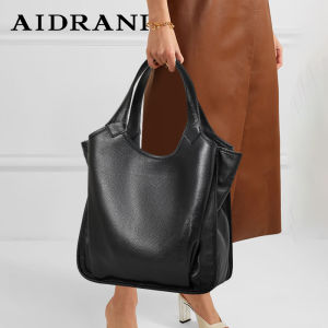 Aidrani กระเป๋าหนังแท้หัวไหล่แฟชั่นสำหรับผู้หญิงกระเป๋าถือหนังวัวดีไซน์เรียบง่ายกระเป๋าหิ้วทรงสี่เหลี่ยมความจุขนาดใหญ่