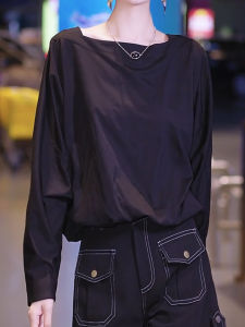 SUOXIMENG | Large Size Black Round Neck Elastic Long Sleeve Womens Top Simple Style Slimming Versatile Daily Wear Autumn New Arrival