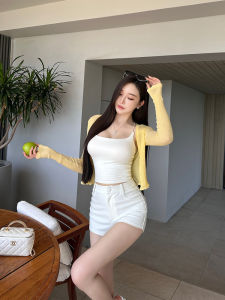 เสื้อคาร์ดิแกนถักแขนยาวคอวีทรงสลิมฟิตสำหรับผู้หญิง เสื้อคลุมกันแดดบางๆ ทรงเข้ารูป เสื้อคลุมกันหนาวแบบสวมหัว 5 สี