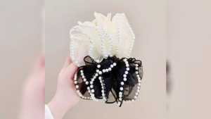 Double-Sided Pearl Bow Hair Clip Hair Claw For Thick Hair Multi-Layer Bow Design Elegant Headpiece Retro French Style Suitable For Women 908