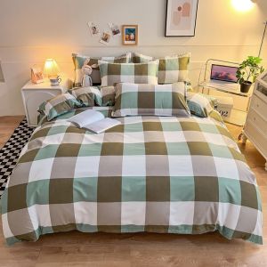 Brushed Microfiber Duvet Cover Set Blue Gingham Plaid Bedding Set with 1 Duvet Cover + 2 Pillowcases Soft Warm Breathable