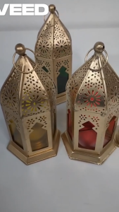 Metal & Glass Hanging Candle Lantern with Red Panels | Decorative Tealight Holder for Home Festive & Pooja Decor (Pack of 1 Pc | Size - 6*3.5 Inches)