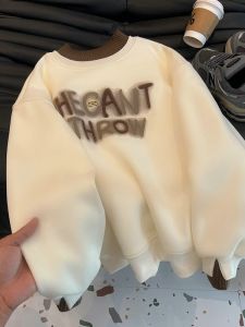 ทันสมัย หนาขึ้น ผ้าขนแกะ เสื้อฮู้ด ผู้หญิง ฤดูหนาว เสื้อผ้าสูง ปกเสื้อ เสื้อฐานสองชิ้นปลอม สตรีทสไตล์ ผ้าฝ้าย ผ้าผสม