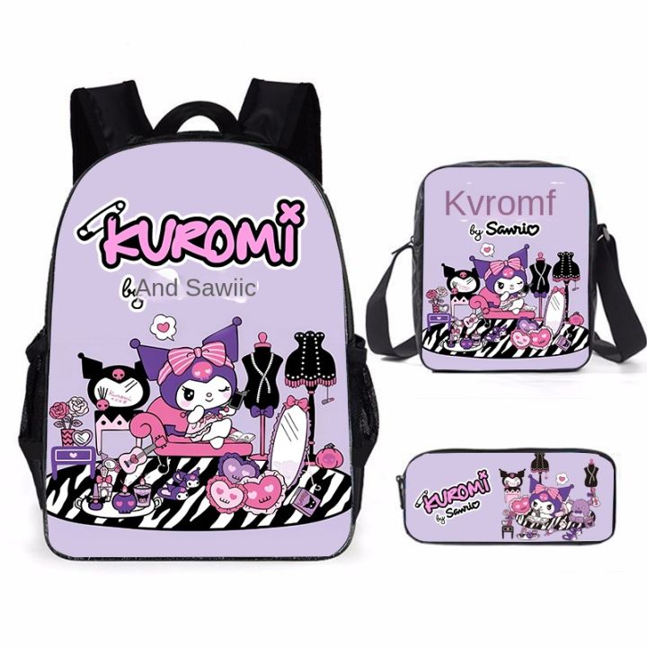 3-Piece Kawaii Backpack Set With Bows - Pink Nylon, Large Capacity, Includes Pouch & Keychain